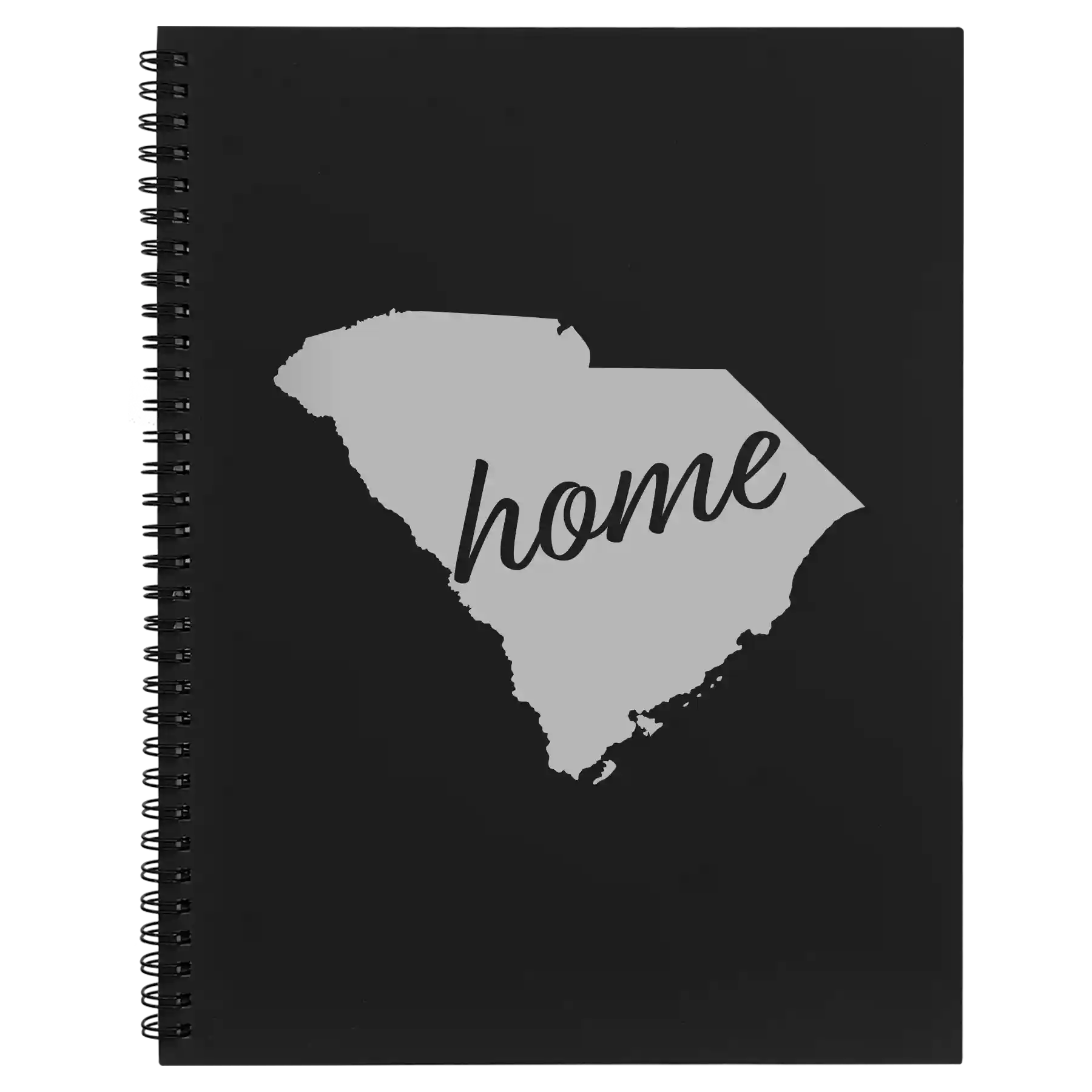 Large black spiral notebook laser etched with 'South Carolina Home' design