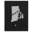 Large black spiral notebook laser etched with 'Rhode Island Home' design
