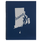 Large blue spiral notebook laser etched with 'Rhode Island Home' design