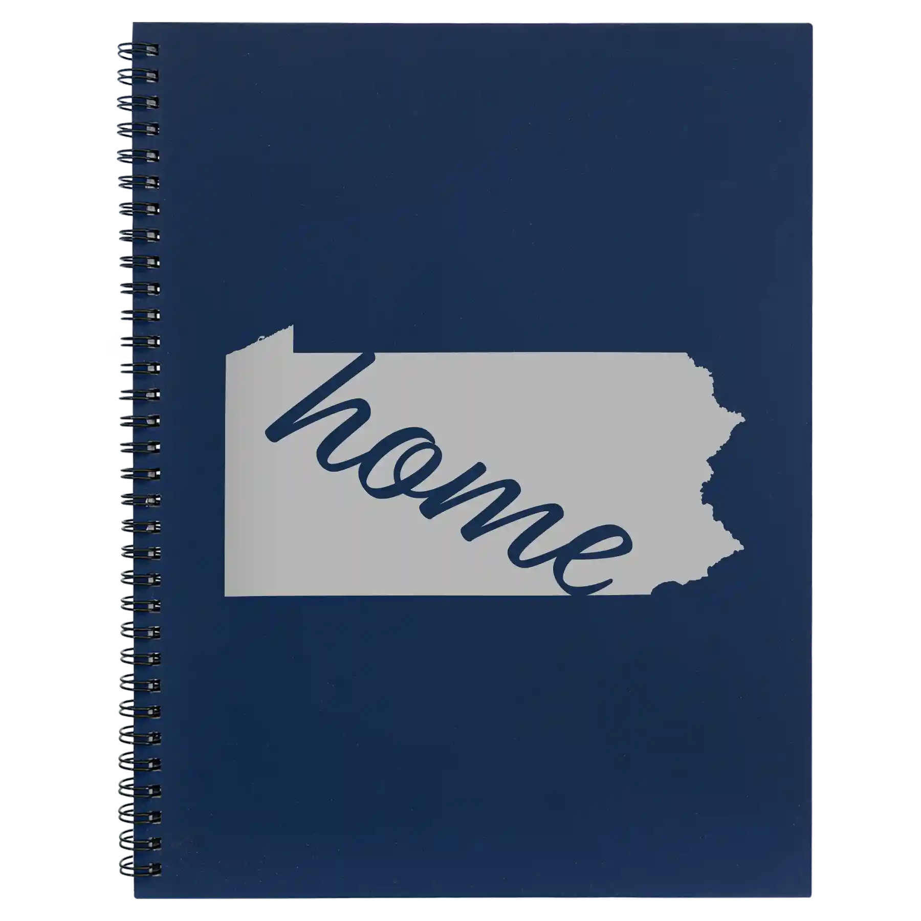 Large blue spiral notebook laser etched with 'Pennsylvania Home' design