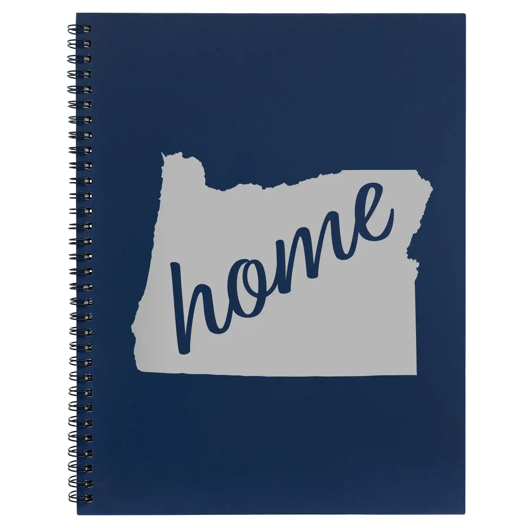 Large blue spiral notebook laser etched with 'Oregon Home' design