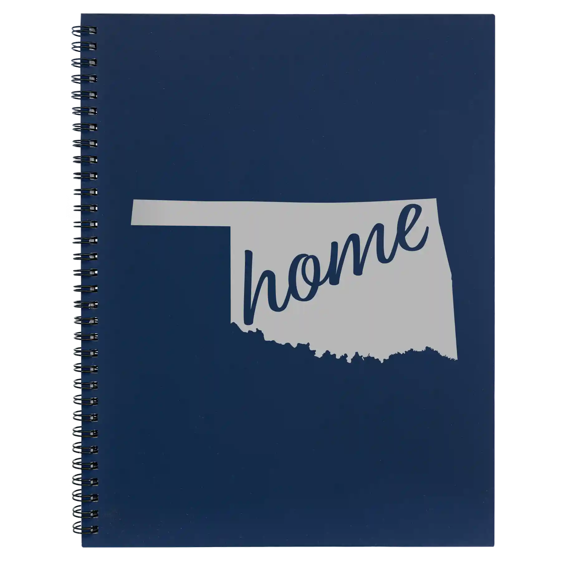 Large blue spiral notebook laser etched with 'Oklahoma Home' design