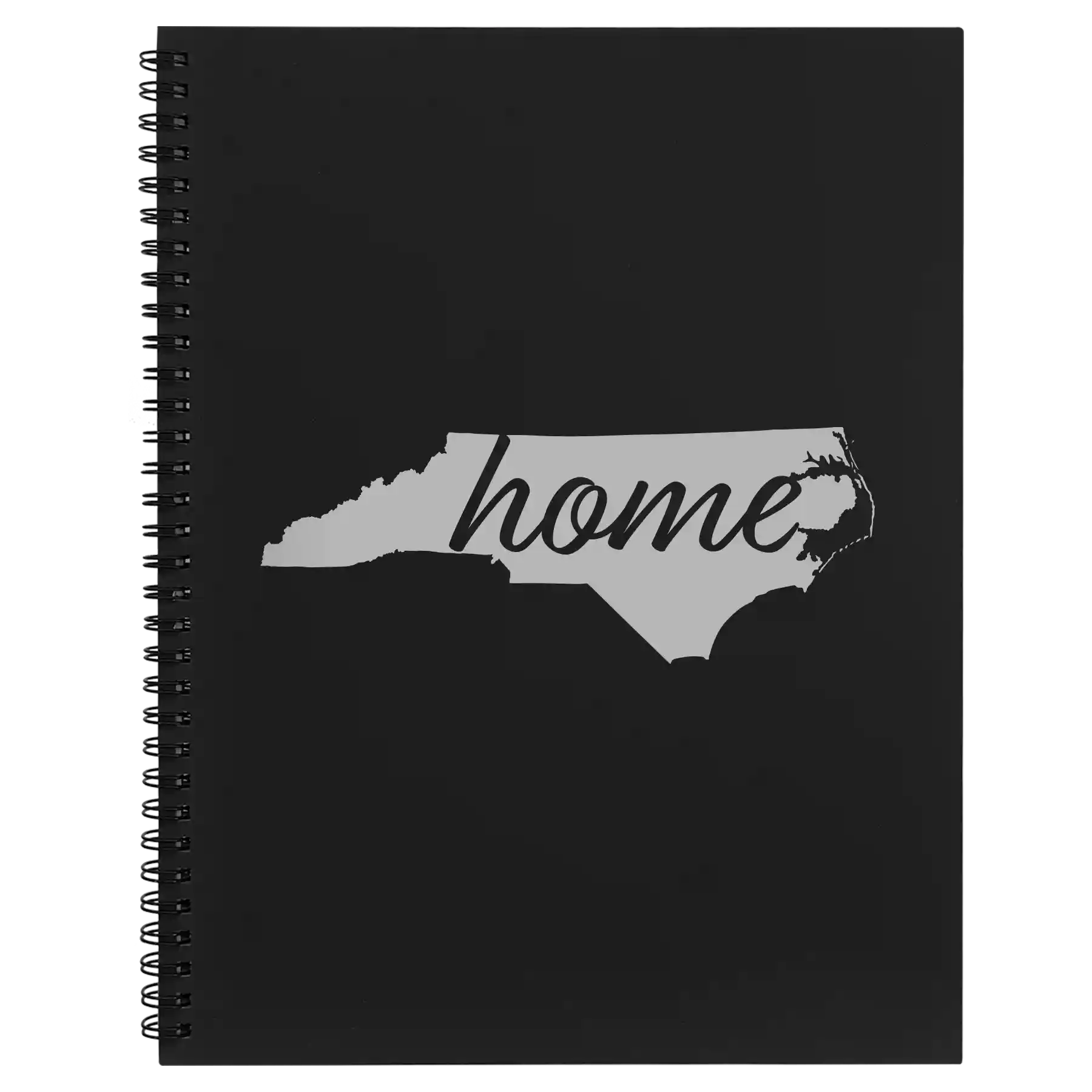 Large black spiral notebook laser etched with 'North Carolina Home' design