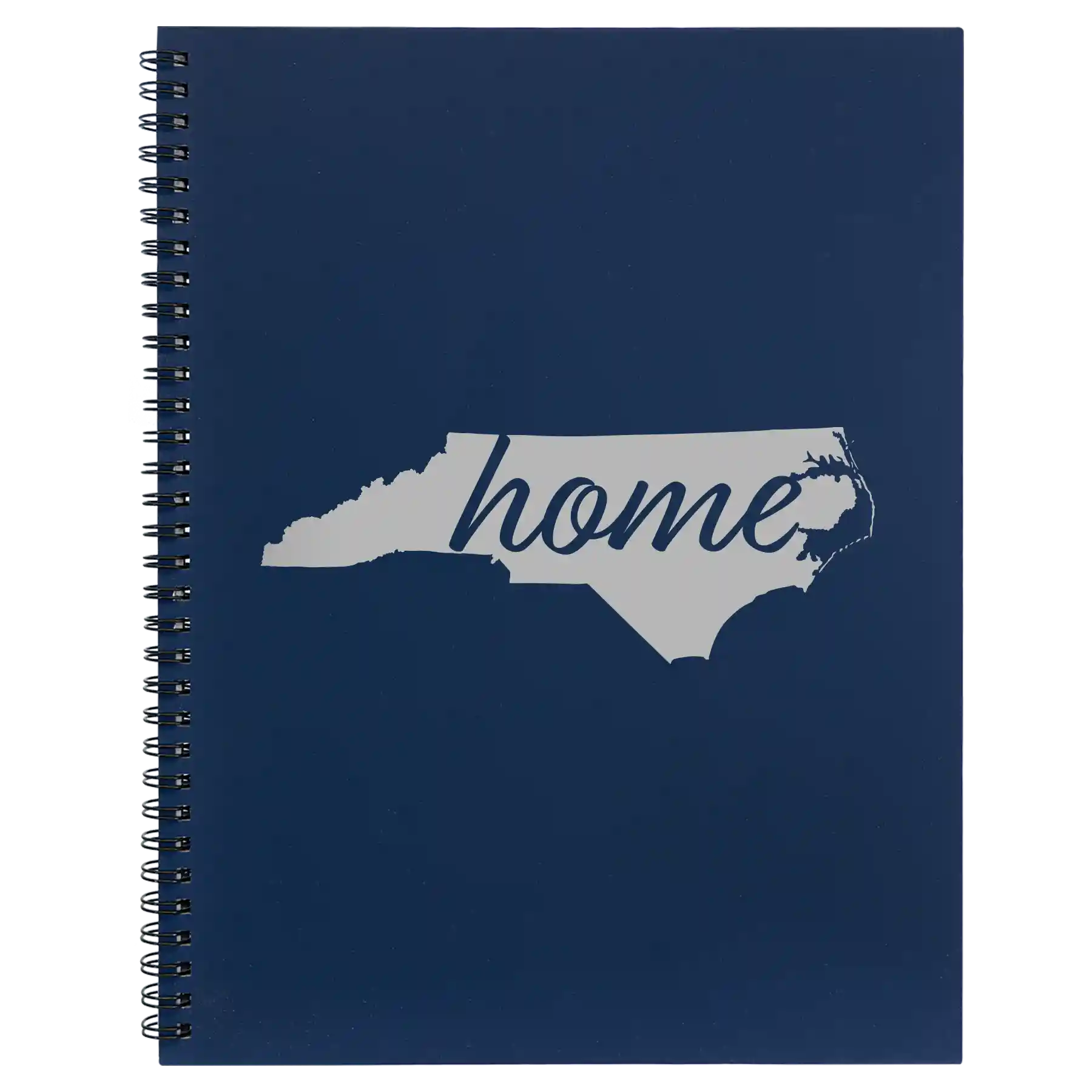 Large blue spiral notebook laser etched with 'North Carolina Home' design