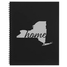 Large black spiral notebook laser etched with 'New York Home' design