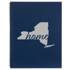 Large blue spiral notebook laser etched with 'New York Home' design