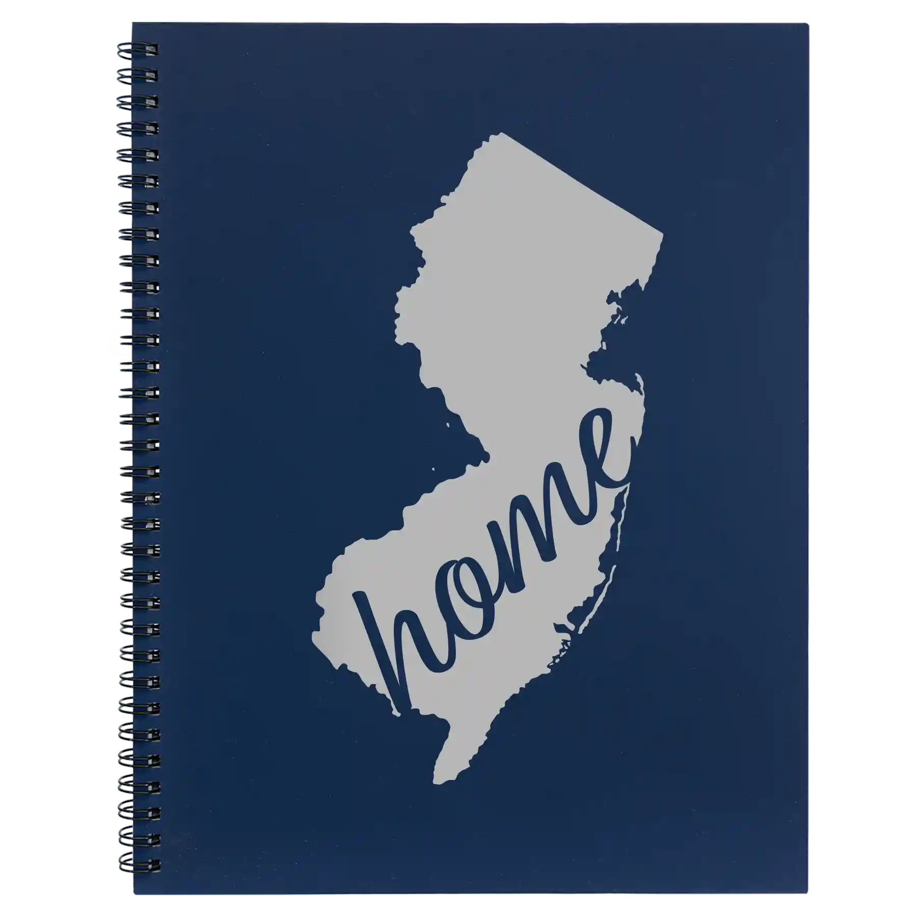 Large blue spiral notebook laser etched with 'New Jersey Home' design