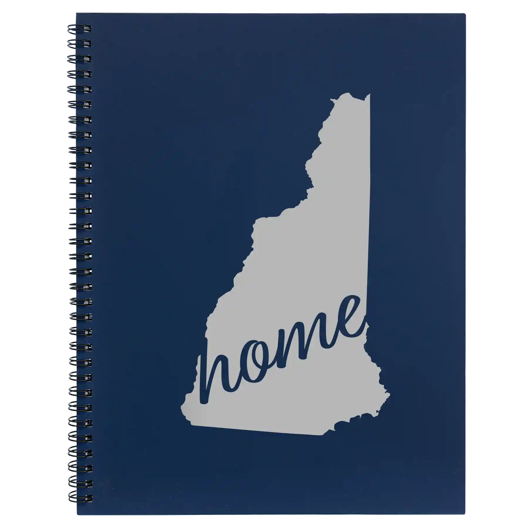 Large blue spiral notebook laser etched with 'New Hampshire Home' design