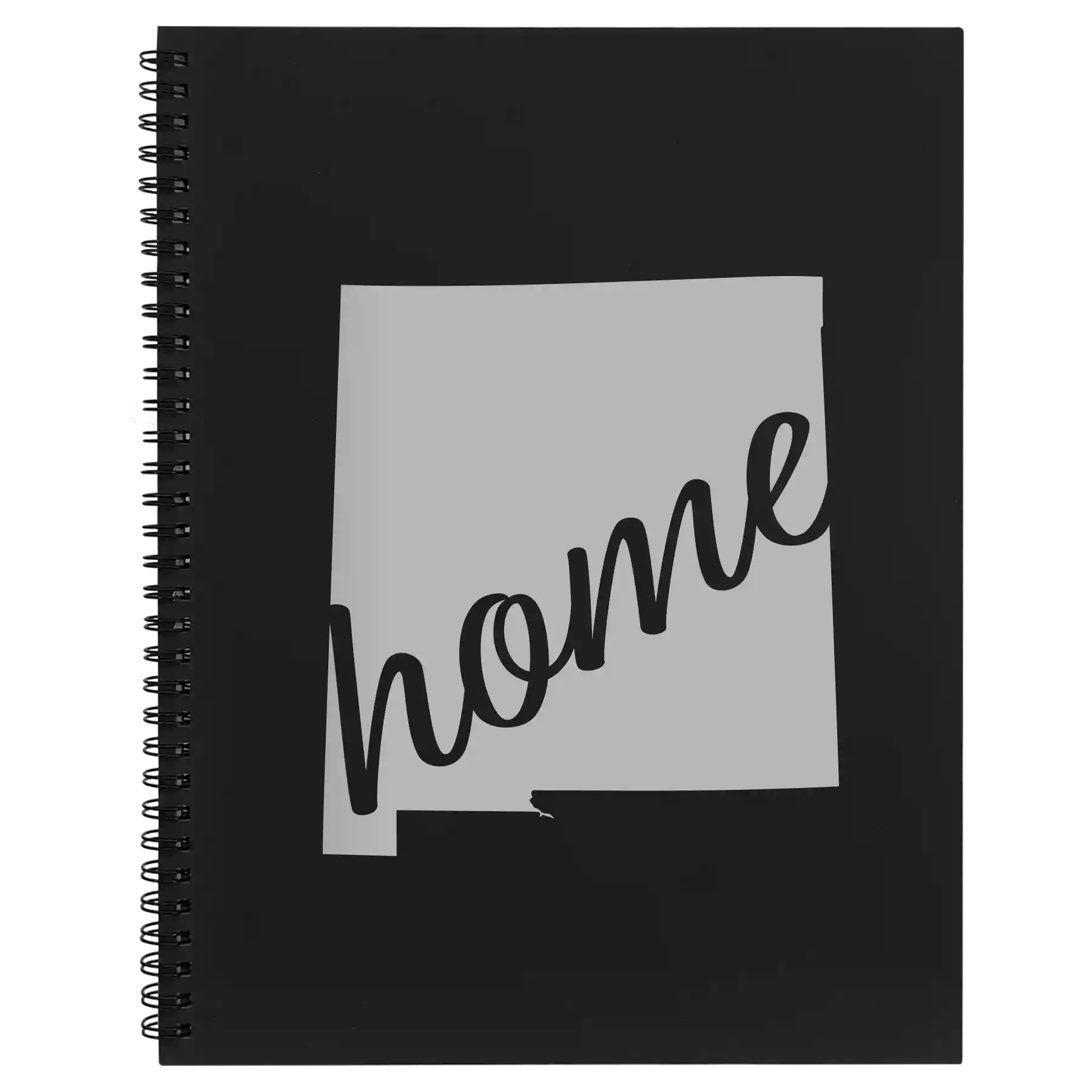 Large black spiral notebook laser etched with 'New Mexico home' design