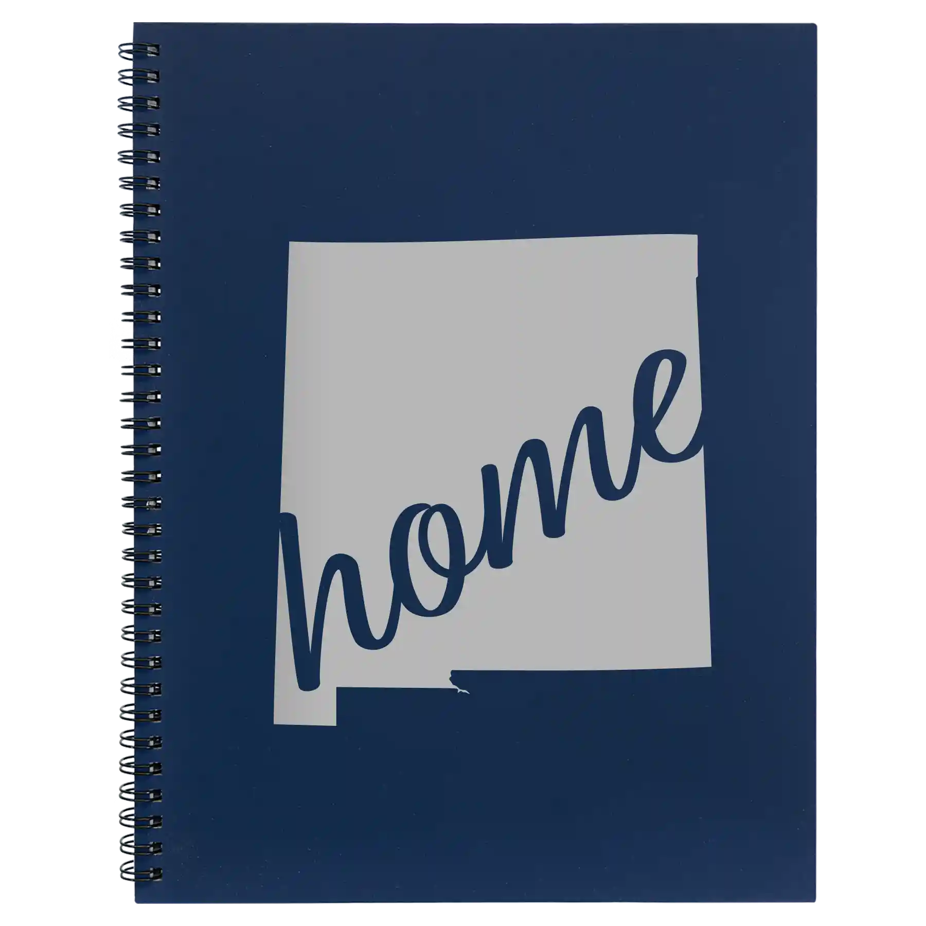Large blue spiral notebook laser etched with 'New Mexico home' design