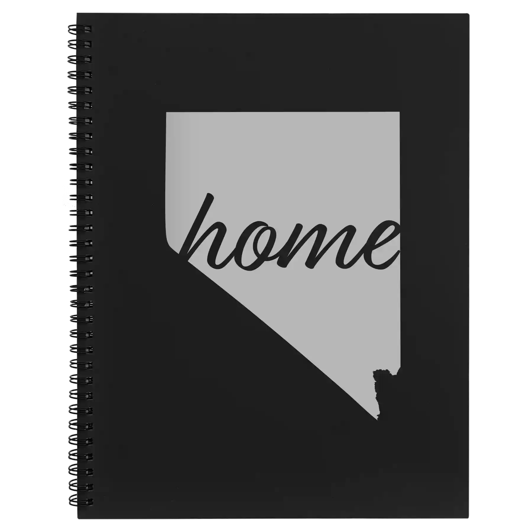 Large black spiral notebook laser etched with 'Nevada Home' design