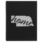 Large black spiral notebook laser etched with 'Nebraska Home' design
