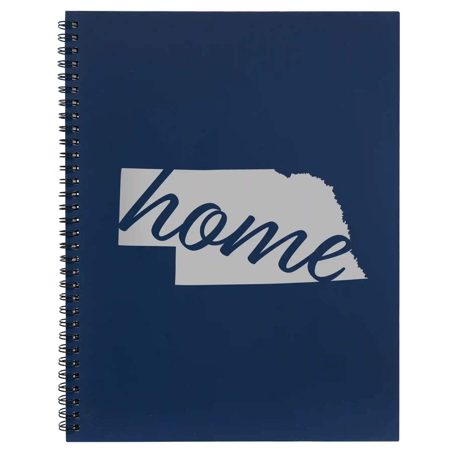 Large blue spiral notebook laser etched with 'Nebraska Home' design
