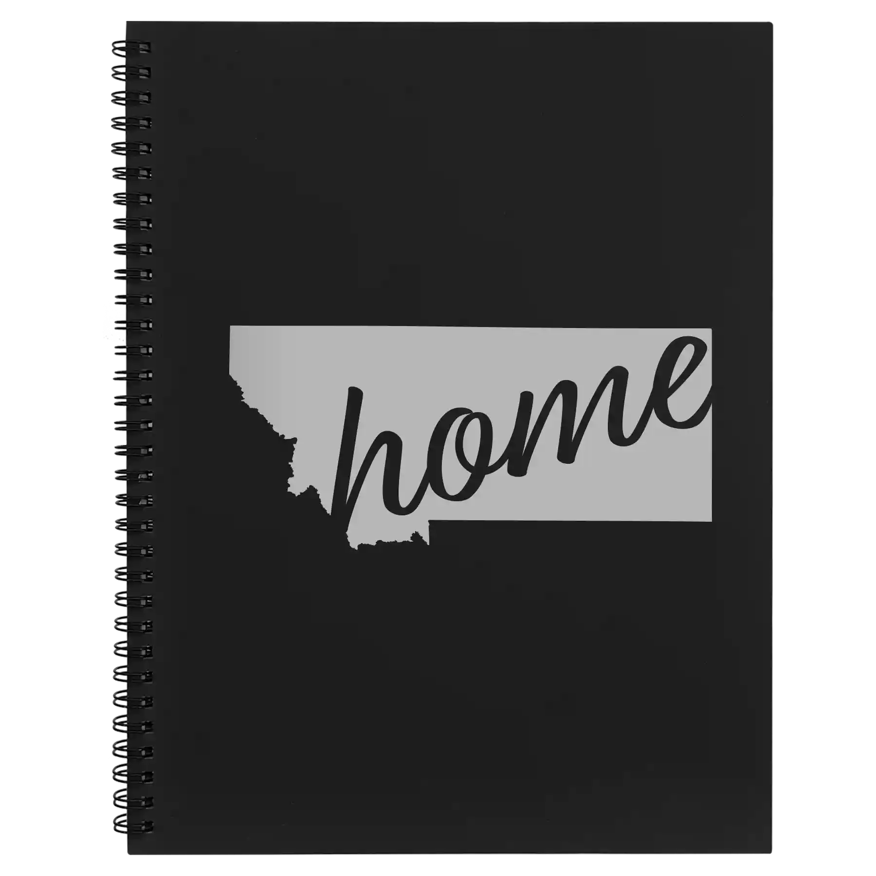 Large black spiral notebook laser etched with 'Montana Home' design