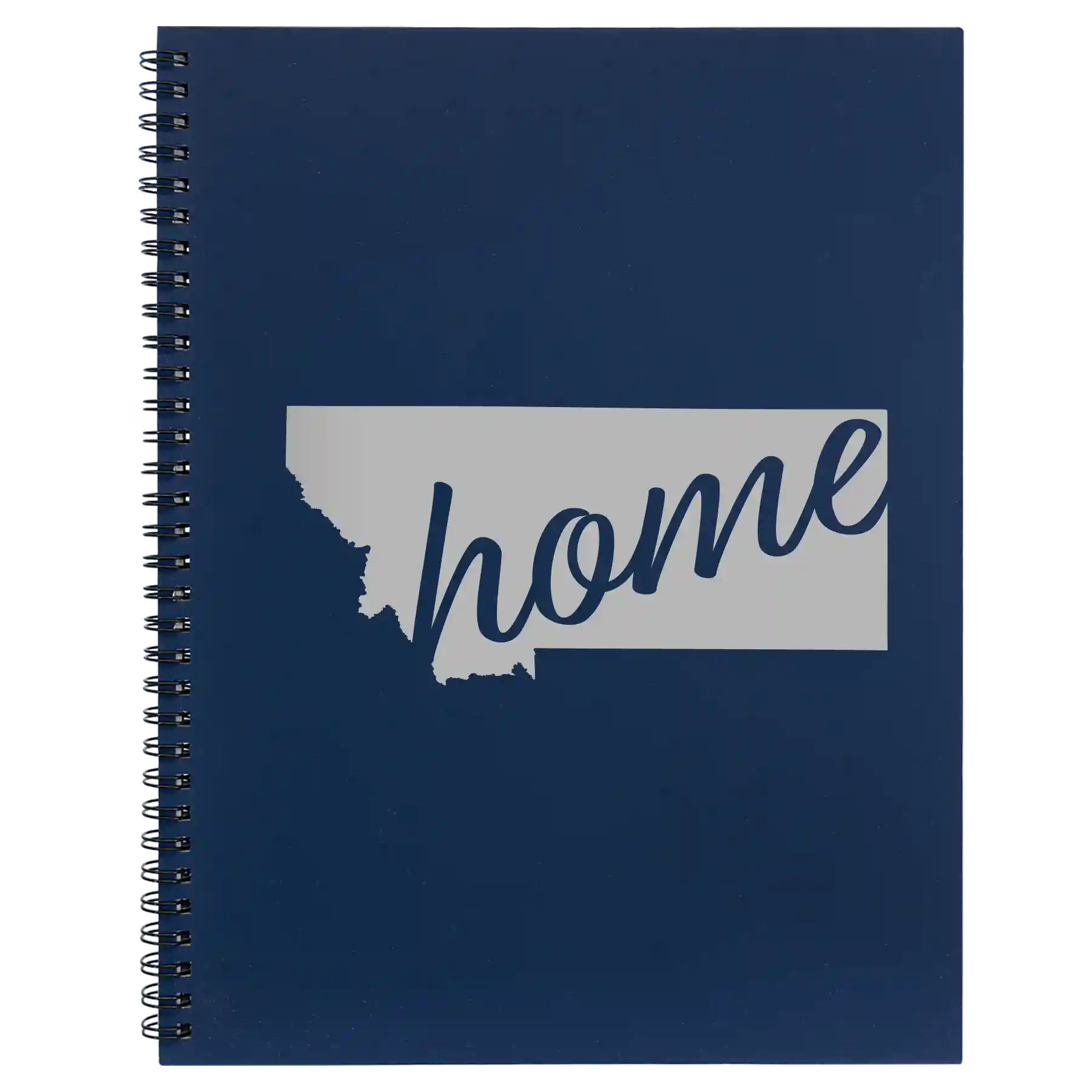 Large blue spiral notebook laser etched with 'Montana Home' design