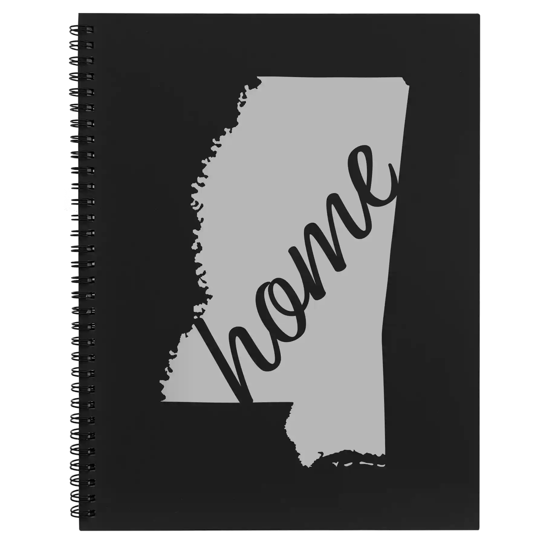 Large black spiral notebook laser etched with 'Mississippi Home' design