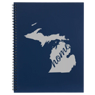 Large blue spiral notebook laser etched with 'Michigan Home' design