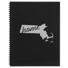 Large black spiral notebook laser etched with 'Massachusetts Home' design