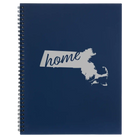 Large blue spiral notebook laser etched with 'Massachusetts Home' design