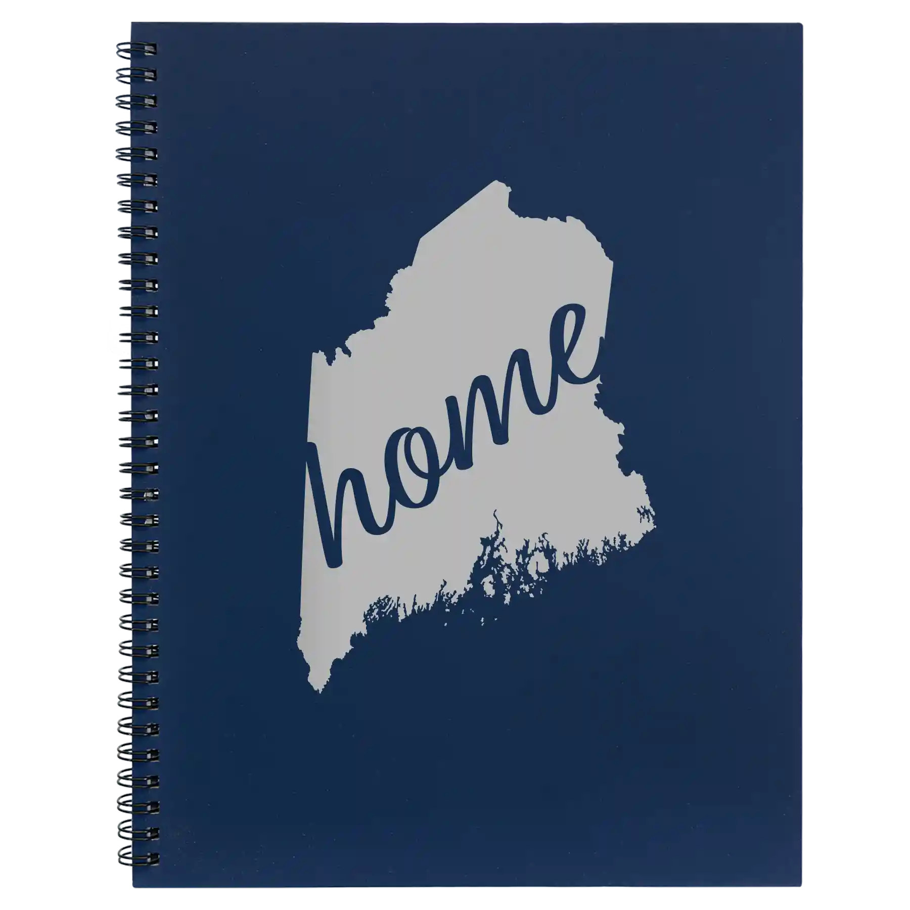 Large blue spiral notebook laser etched with 'Maine Home' design