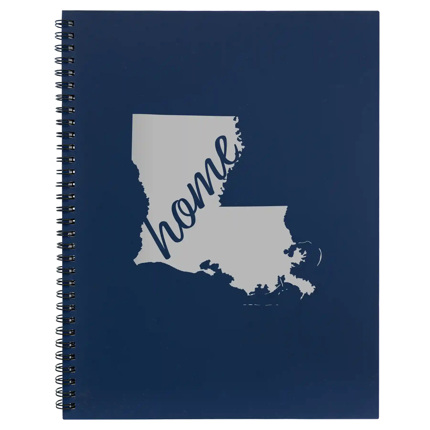 Large blue spiral notebook laser etched with 'Louisiana Home' design
