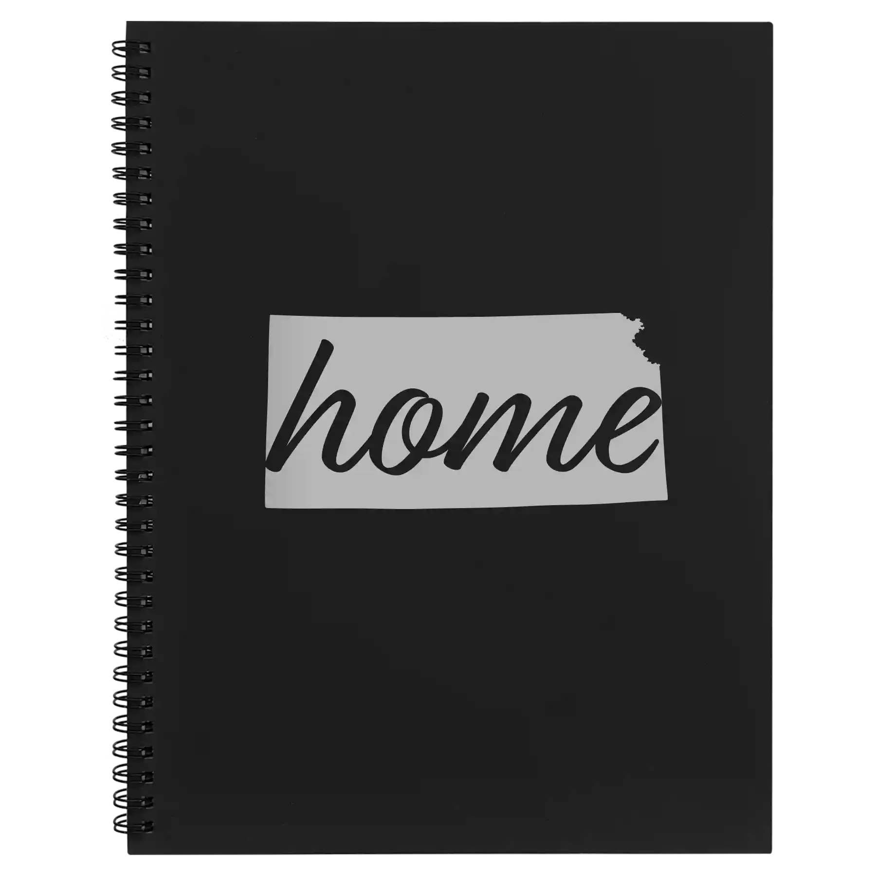 Large black spiral notebook laser etched with 'Kansas Home' design
