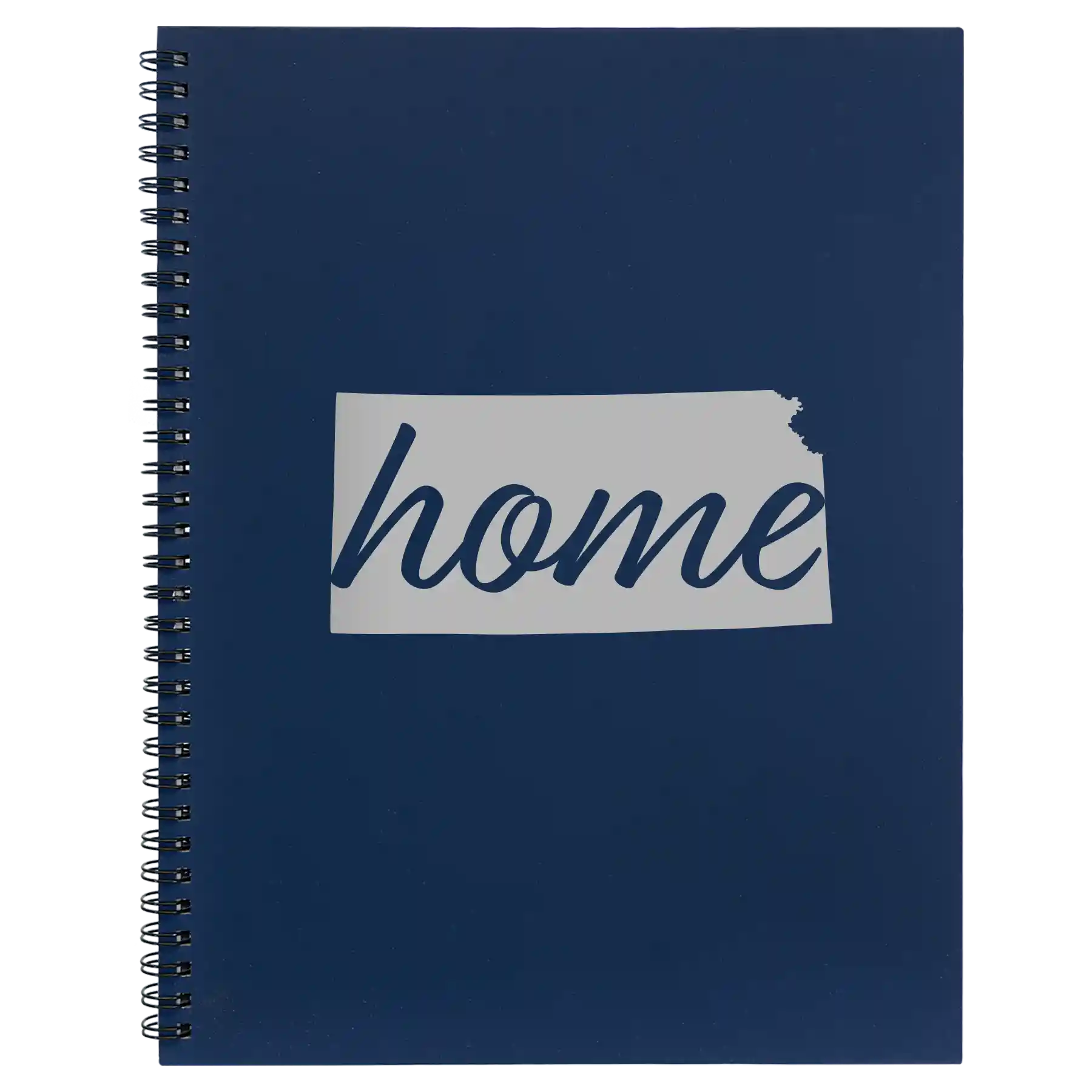 Large blue spiral notebook laser etched with 'Kansas Home' design