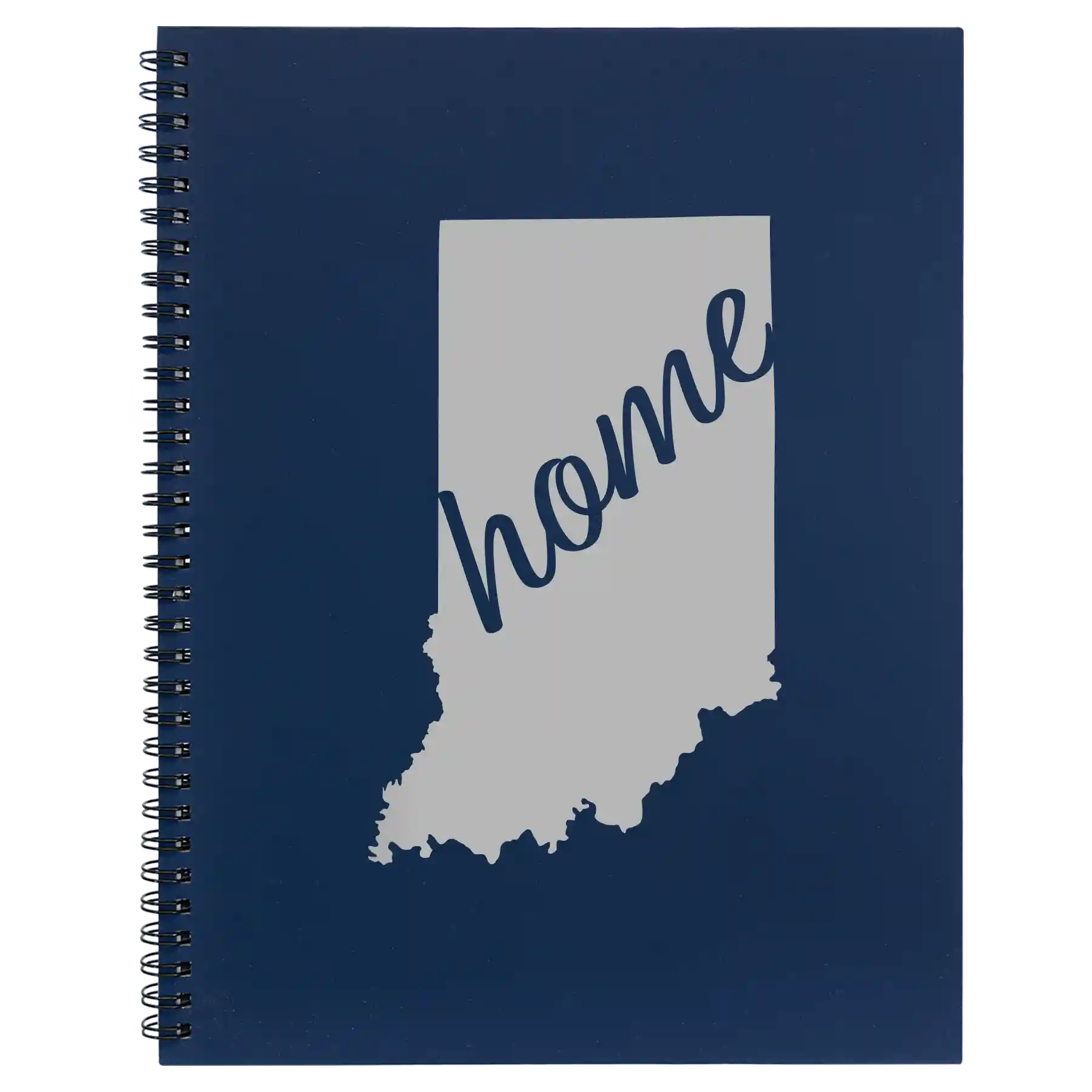 Large blue spiral notebook laser etched with 'Indiana Home' design