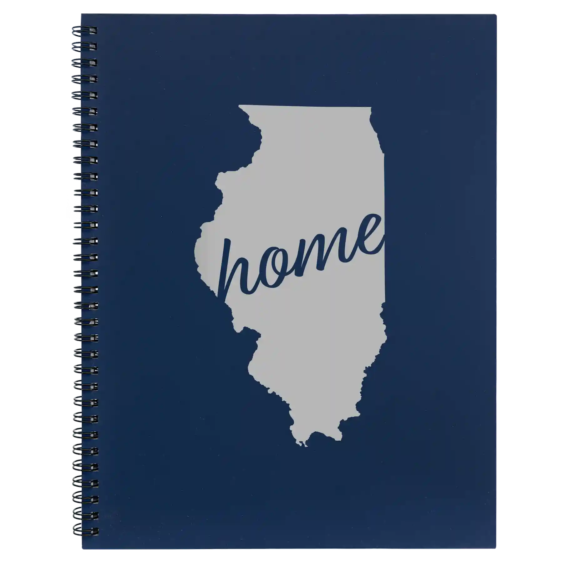 Large blue spiral notebook laser etched with 'Illinois Home' design