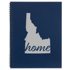 Large blue spiral notebook laser etched with 'Idaho Home' design