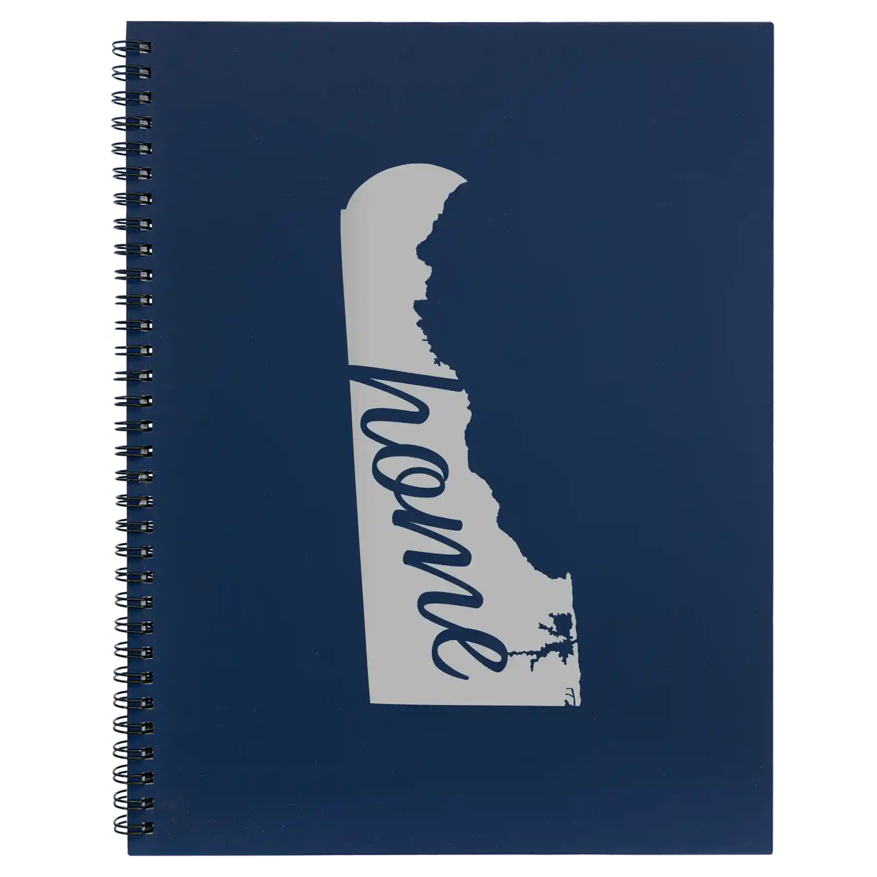 Large blue spiral notebook laser etched with 'Delaware Home' design