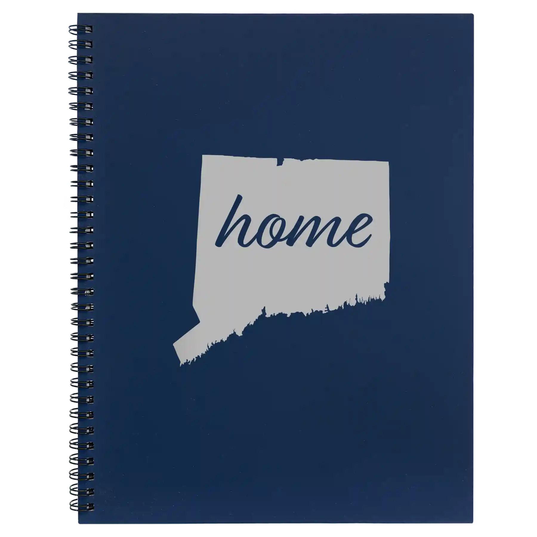 Large blue spiral notebook laser etched with 'Connecticut Home' design