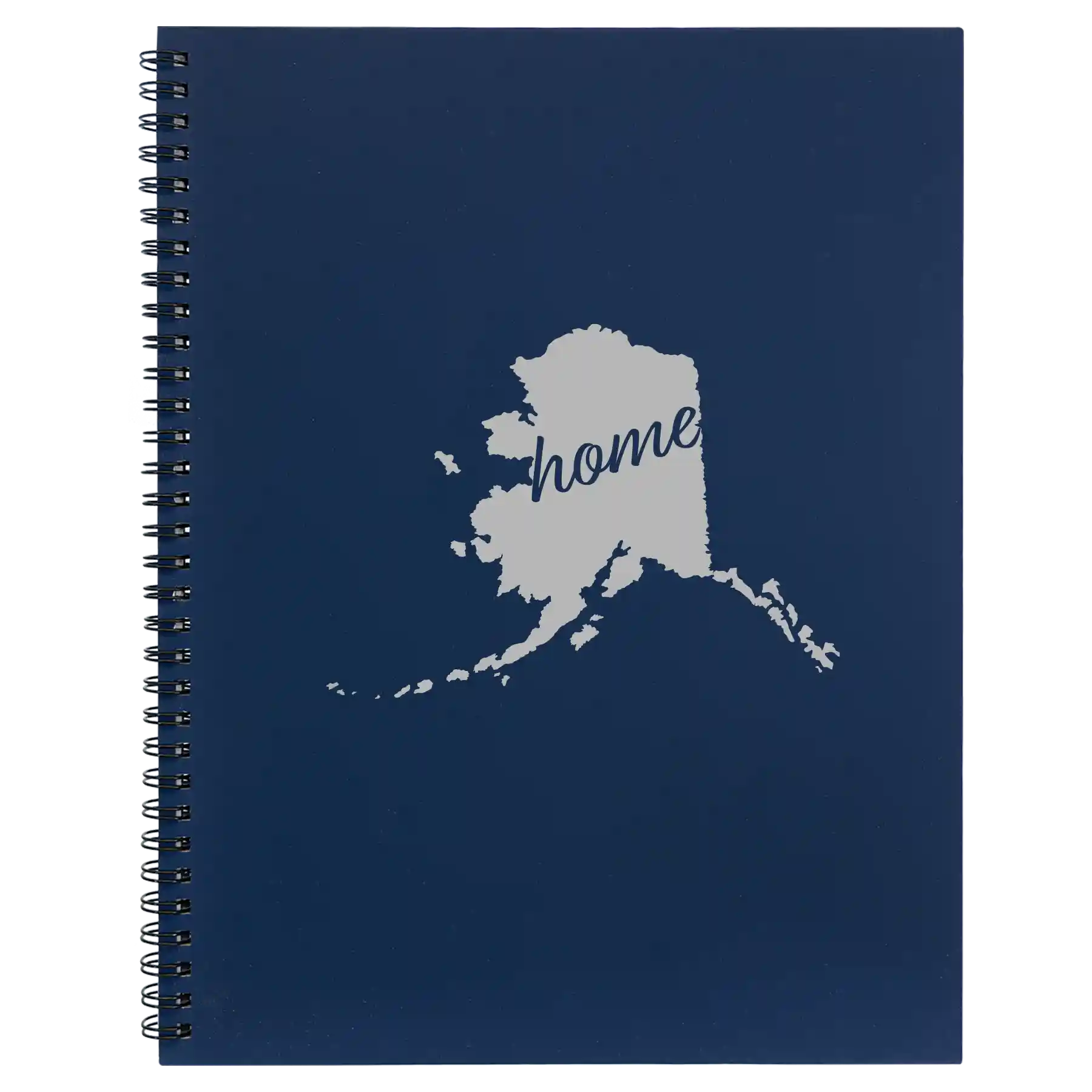 Large blue spiral notebook laser etched with 'Alaska Home' design