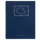 Large blue spiral notebook laser etched with 'Art Deco Initials' design
