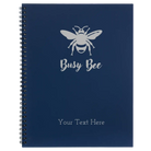 Large blue spiral notebook laser etched with 'Busy Bee' design