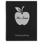 Large black spiral notebook laser etched with 'Teacher Apple' design