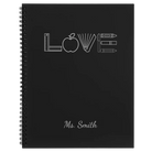 Large black spiral notebook laser etched with 'Teacher Love' design