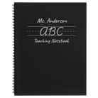 Large black spiral notebook laser etched with 'Teaching Notebook' design