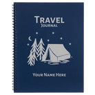 Large blue spiral notebook laser etched with 'Travel Journal' design