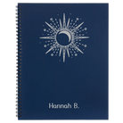 Large blue spiral notebook laser etched with 'Sunburst' design