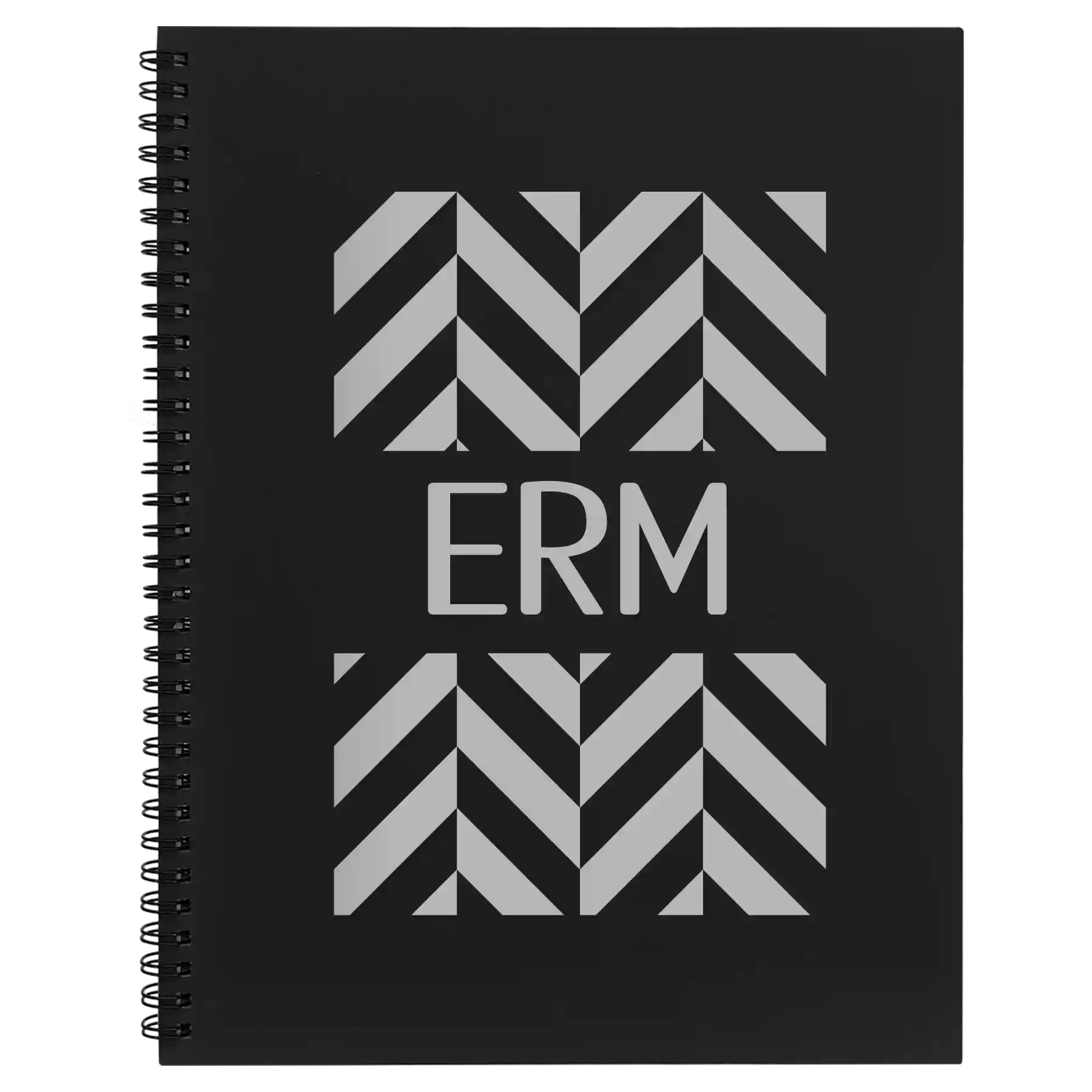 Large black spiral notebook laser etched with 'Pattern with Initials' design