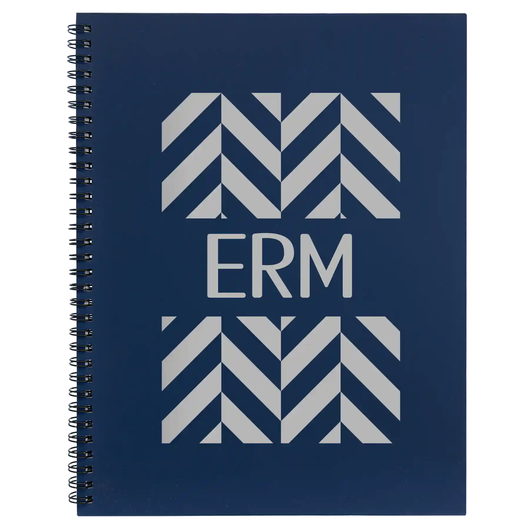 Large blue spiral notebook laser etched with 'Pattern with Initials' design