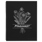 Large black spiral notebook laser etched with 'Flower with Name' design