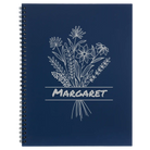 Large blue spiral notebook laser etched with 'Flower with Name' design