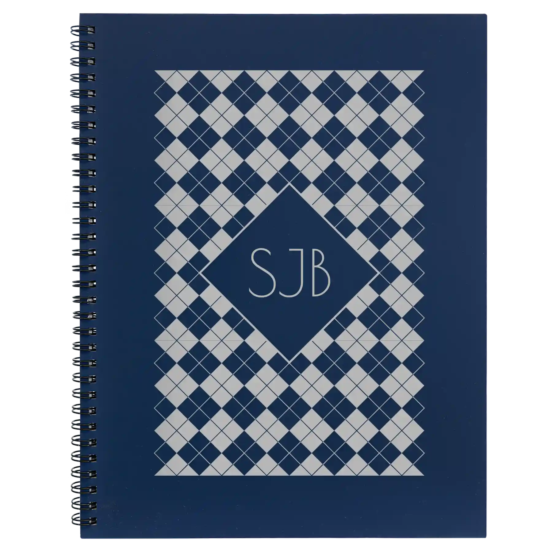 Large blue spiral notebook laser etched with 'Argyle' design
