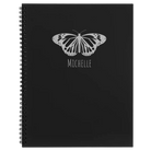 Large black spiral notebook laser etched with 'Butterfly Name' design