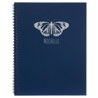 Large blue spiral notebook laser etched with 'Butterfly Name' design