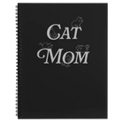 Large black spiral notebook laser etched with 'Cat Mom' design