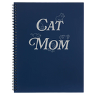Large blue spiral notebook laser etched with 'Cat Mom' design
