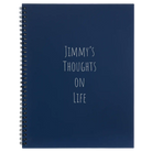 Large blue spiral notebook laser etched with 'Thoughts on Life' design